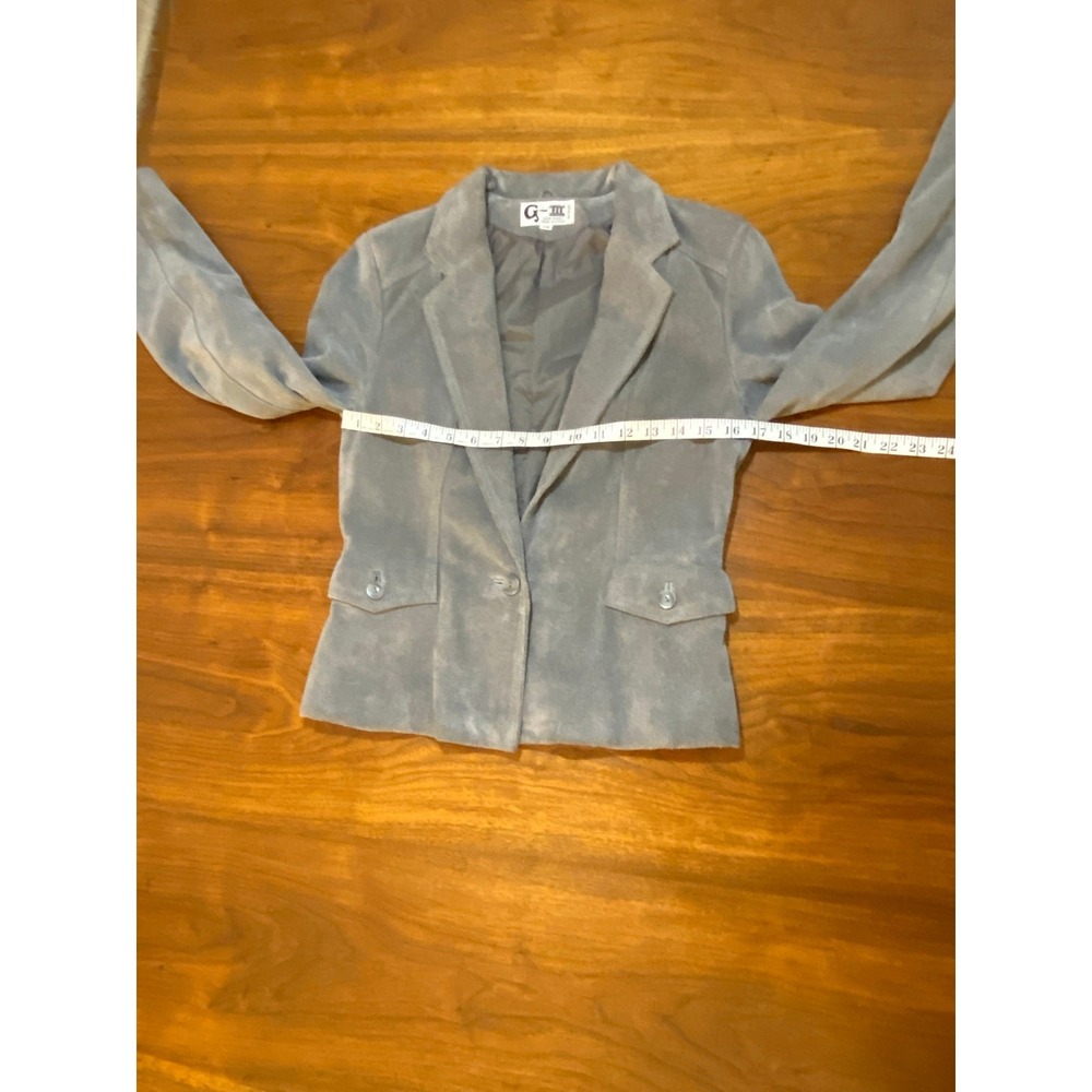 Gray G-III Suede Leather Blazer Vintage 90s Minimalist Size 7/8 Women - Picture 10 of 11